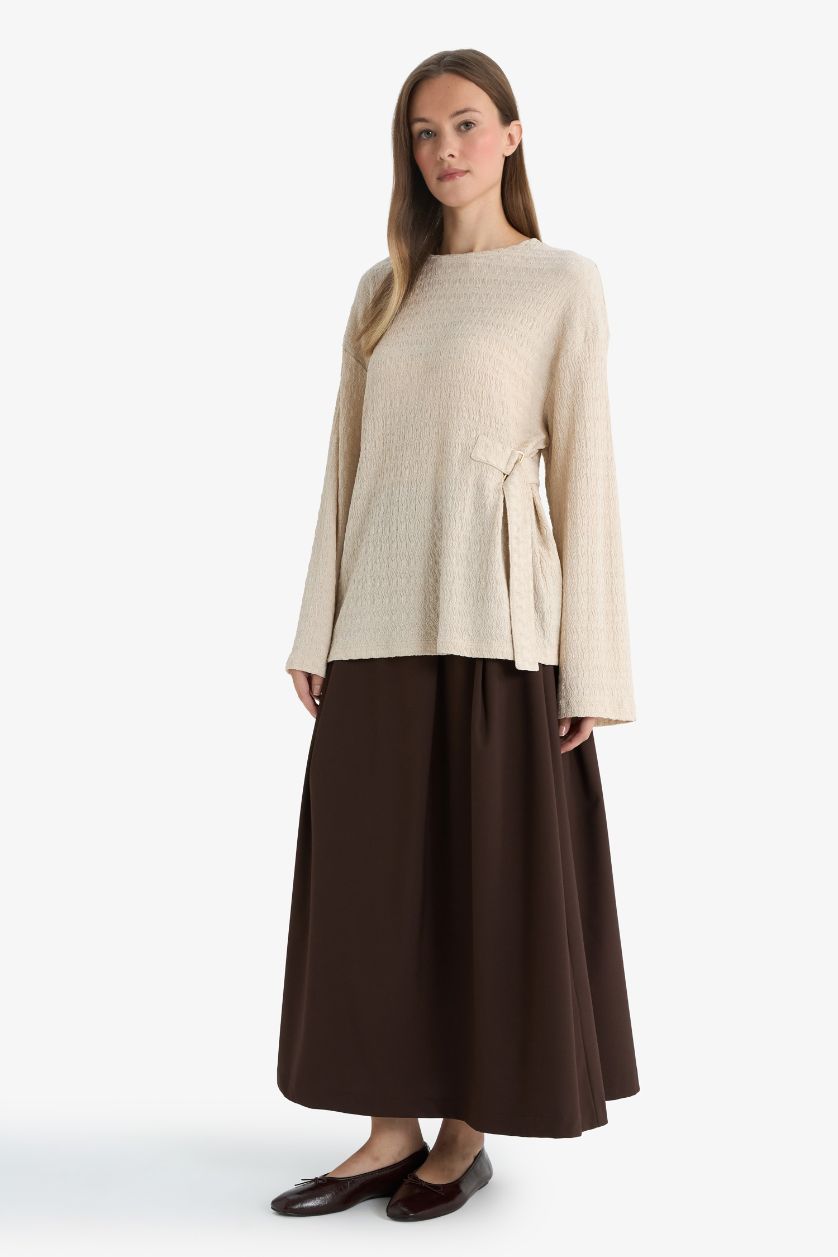 Kadın Kahve Pilise Maxi Etek