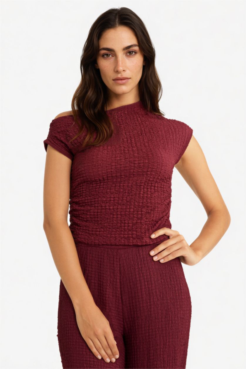 WOMAN Bordeaux Slim Fit One Shoulder Blouse