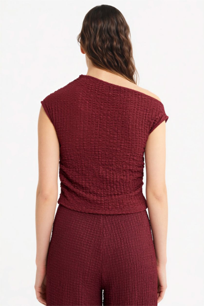 WOMAN Bordeaux Slim Fit One Shoulder Blouse