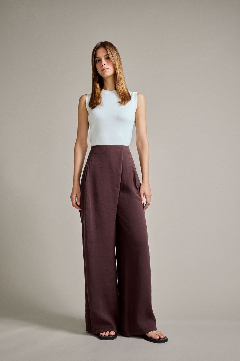 Woman Brown Relax Fit Regular Hem modal Trousers