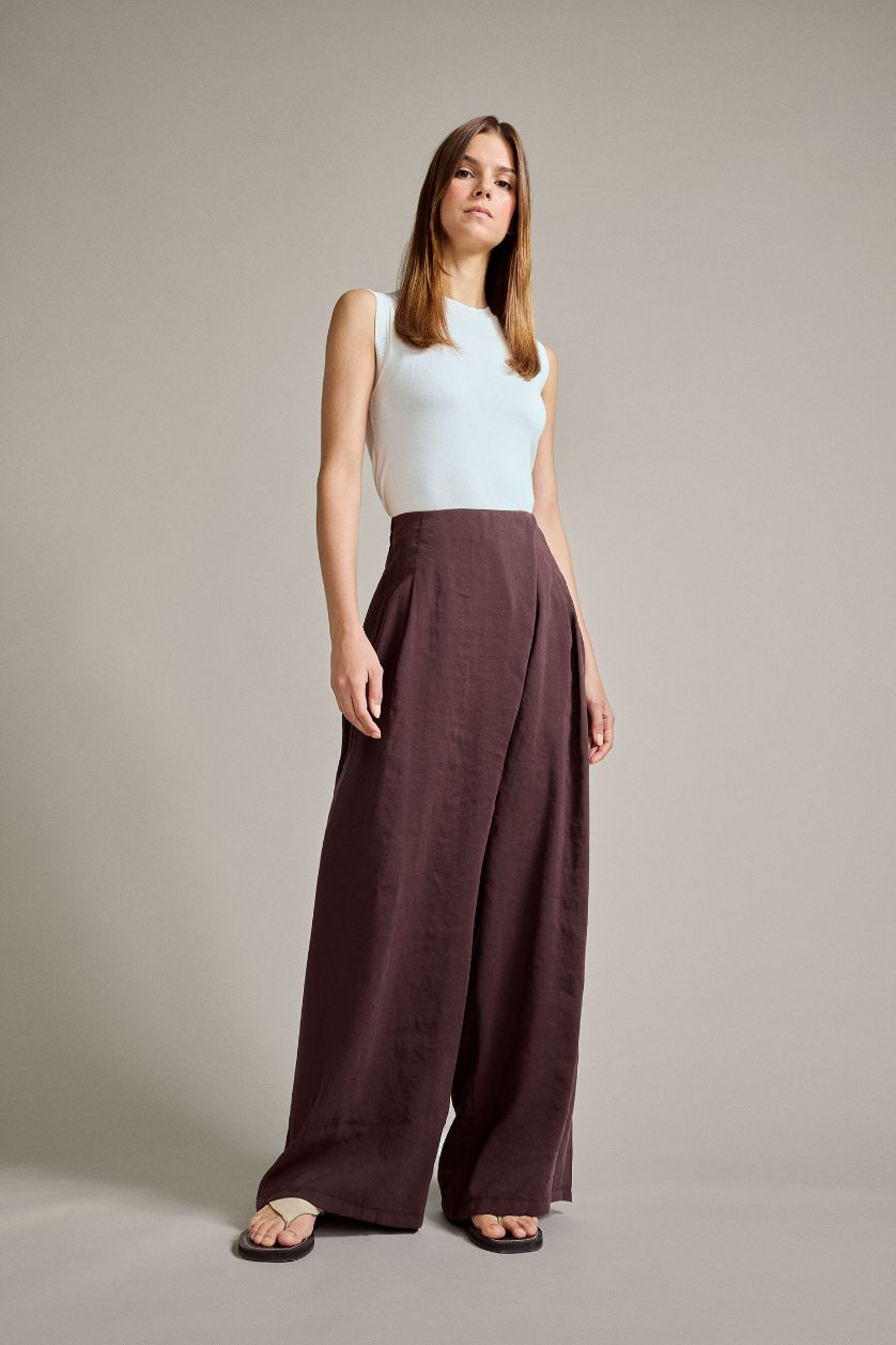 Woman Brown Relax Fit Regular Hem modal Trousers
