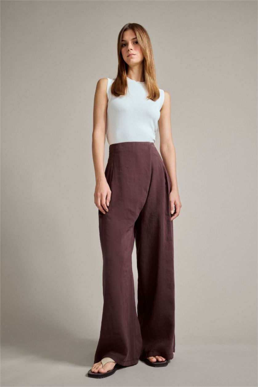 Woman Brown Relax Fit Regular Hem modal Trousers