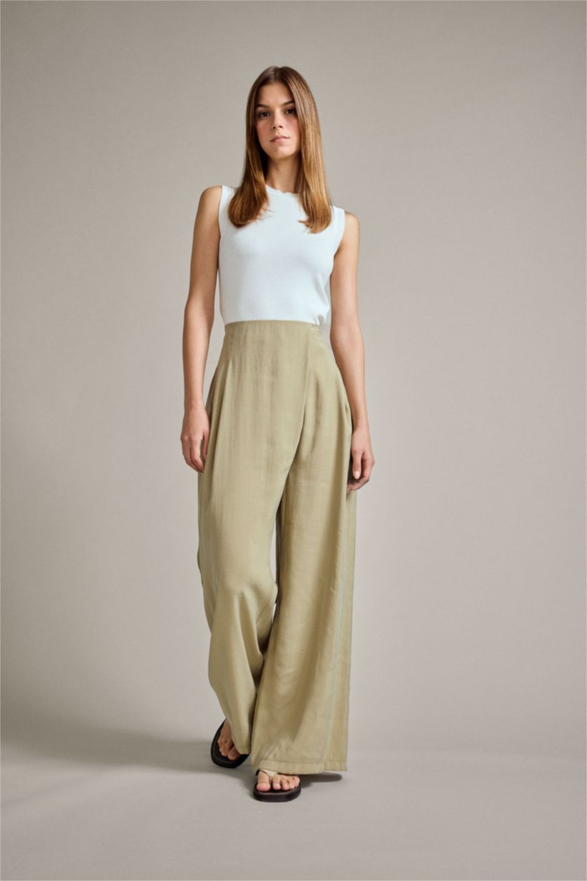 Kadın Deniz Mavisi Wide Leg Geniş Bol Paça Pantolon