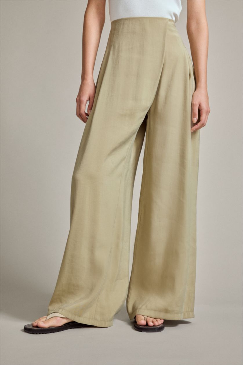 Kadın Deniz Mavisi Wide Leg Geniş Bol Paça Pantolon
