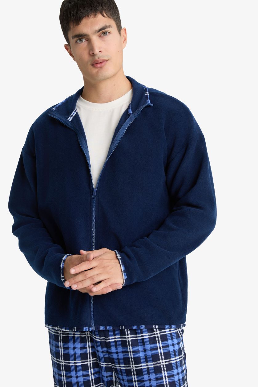 HOMME Bleu Top en polaire zippé Coupe régulière