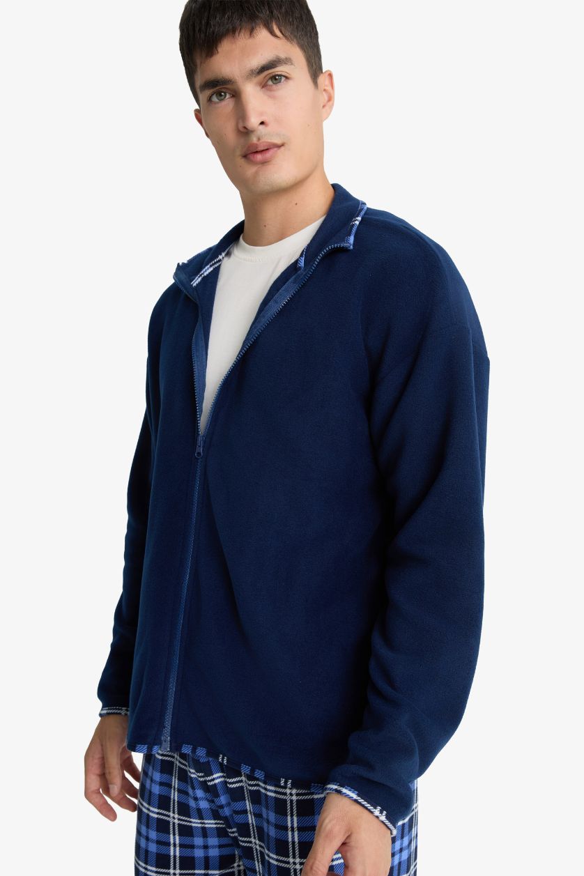 HOMME Bleu Top en polaire zippé Coupe régulière