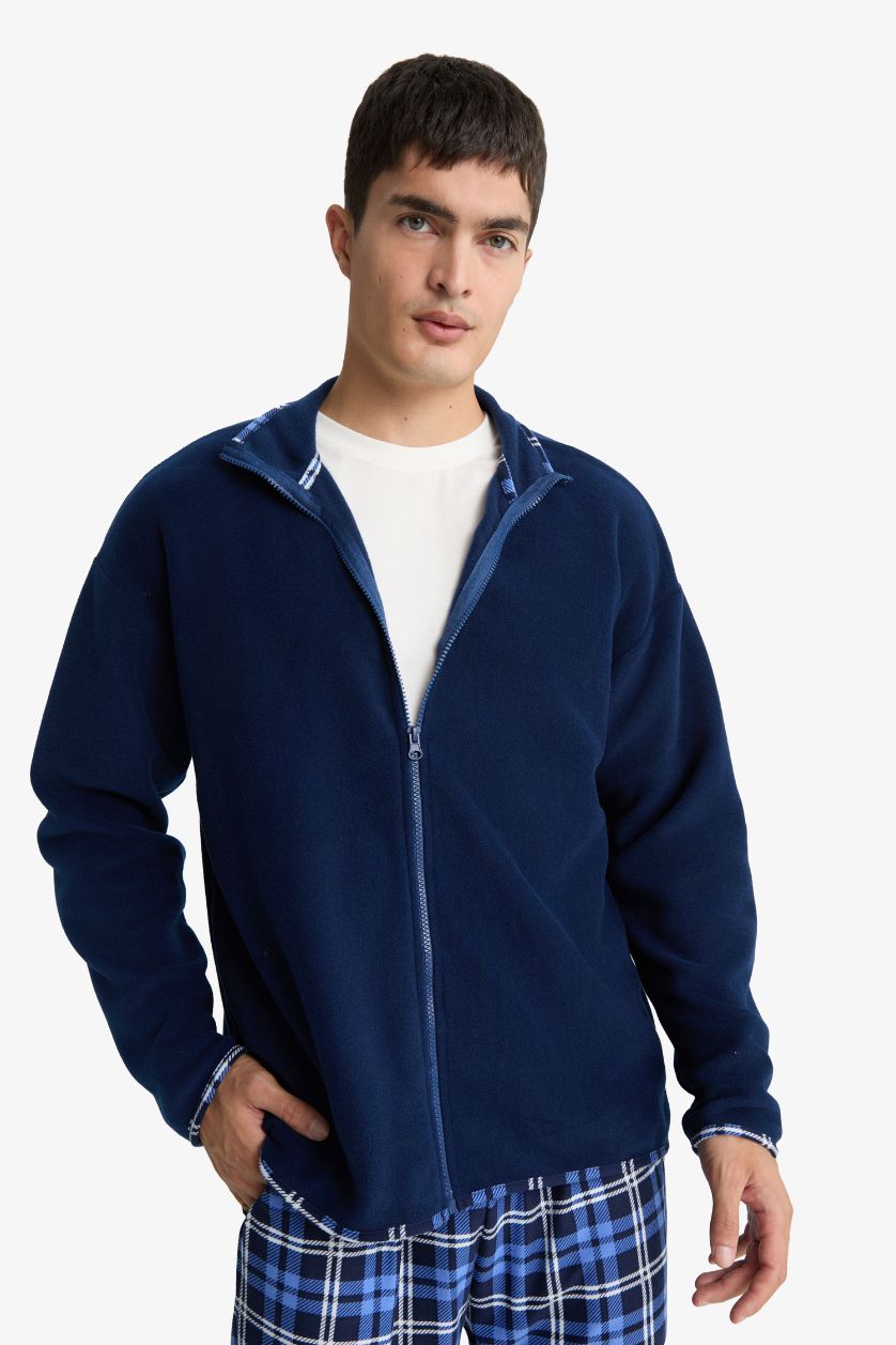 HOMME Bleu Top en polaire zippé Coupe régulière