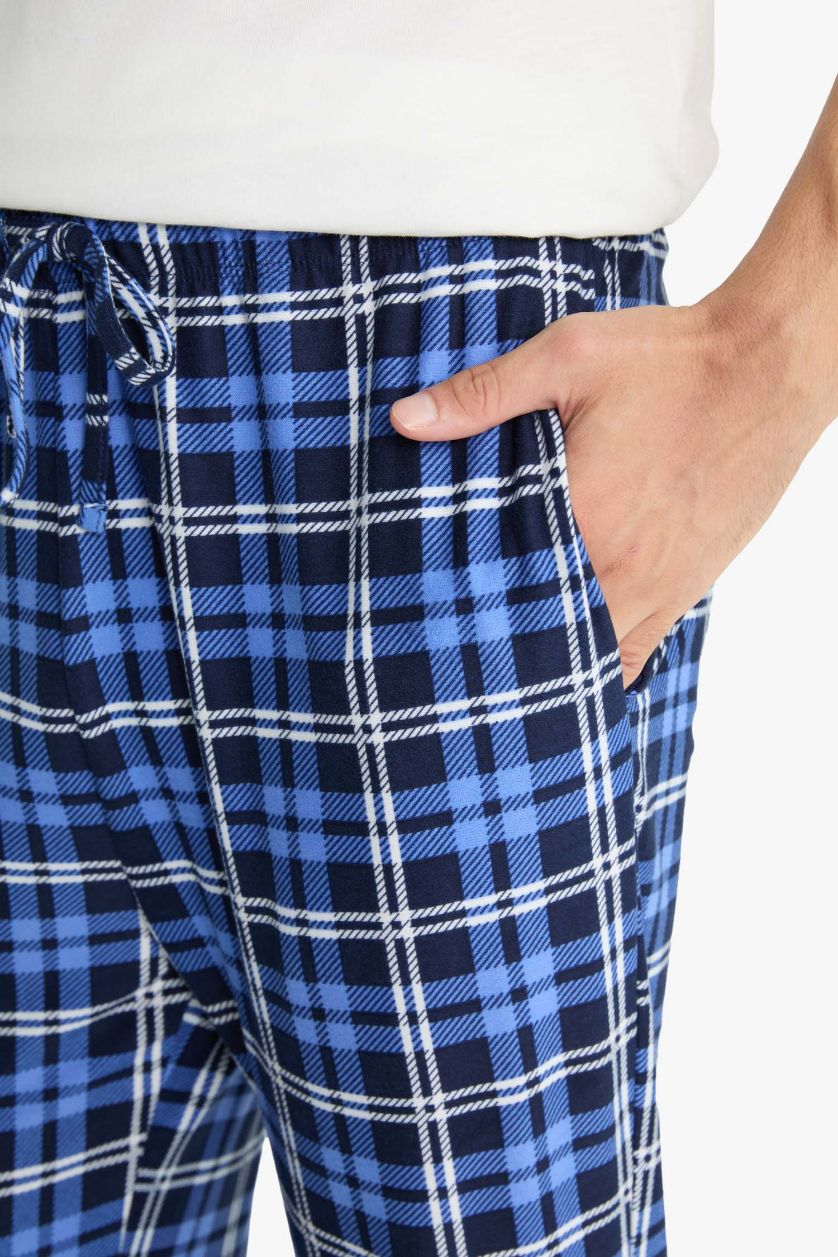 رجالي أزرق بنطلون بيجاما كاروهات قطيفة بجيب وقصة عادية