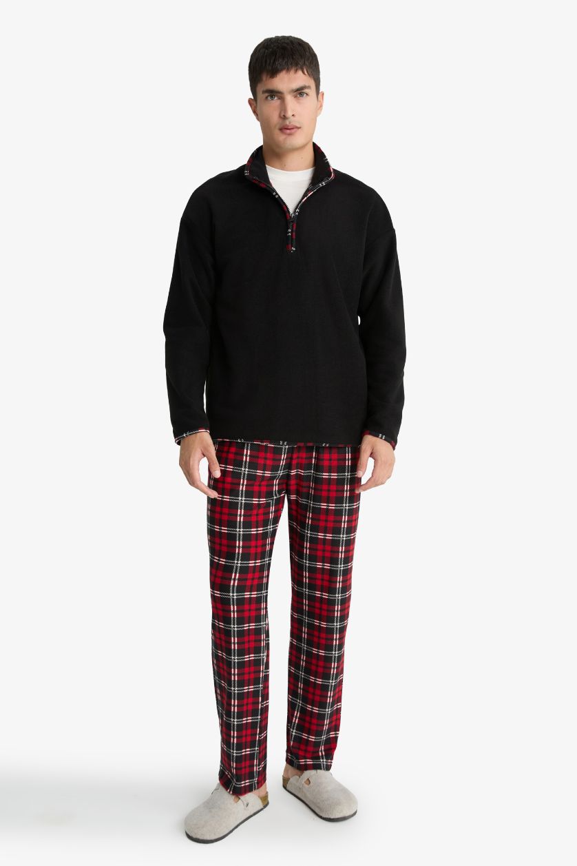 Man Black Regular Fit fleece Knitted Bottoms