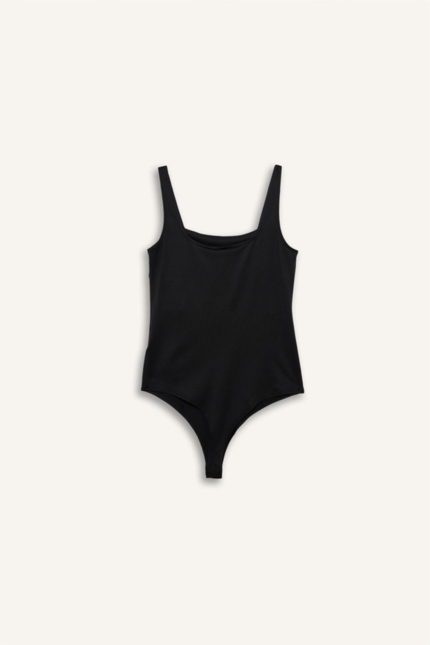 WOMAN Black Square Collar Tank Top