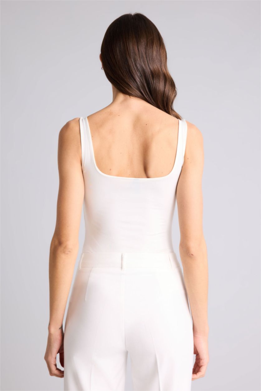 WOMAN Ecru Square Collar Tank Top