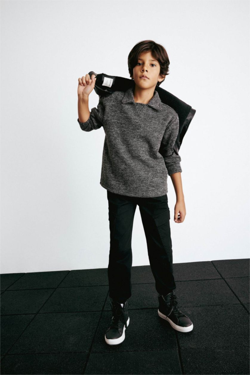 Erkek Çocuk - Genç Erkek Antrasit Polo Yaka Sweatshirt Erkek Çocuk