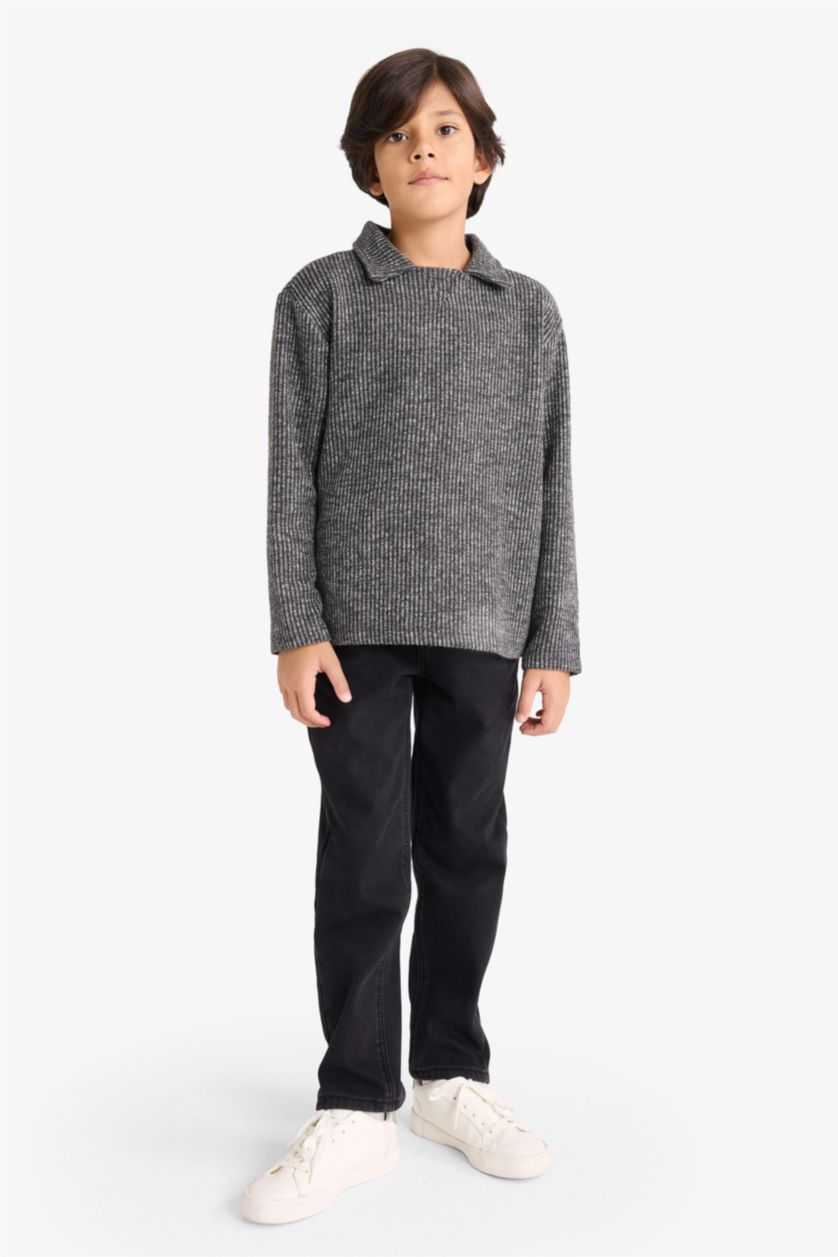 Erkek Çocuk - Genç Erkek Antrasit Polo Yaka Sweatshirt Erkek Çocuk