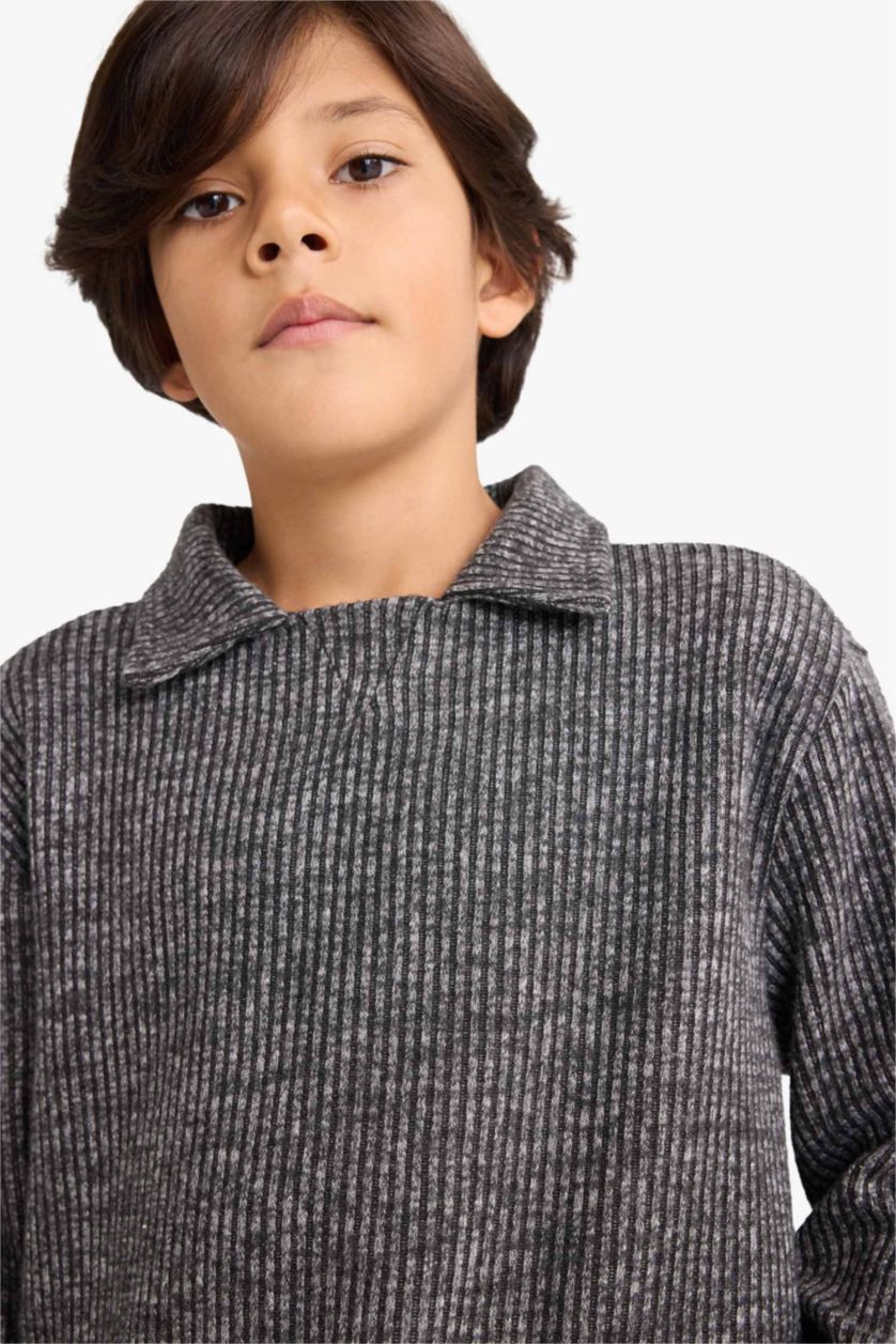 Erkek Çocuk - Genç Erkek Antrasit Polo Yaka Sweatshirt Erkek Çocuk