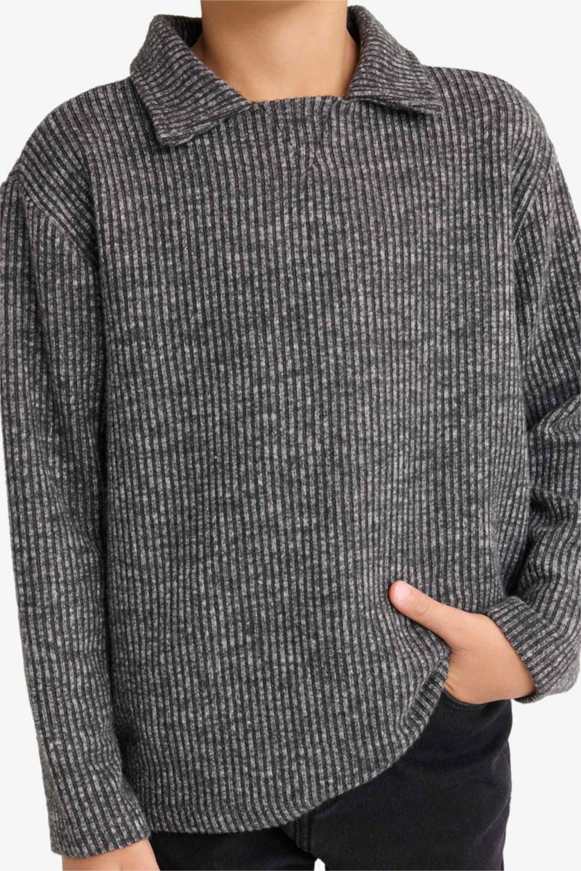 Erkek Çocuk - Genç Erkek Antrasit Polo Yaka Sweatshirt Erkek Çocuk