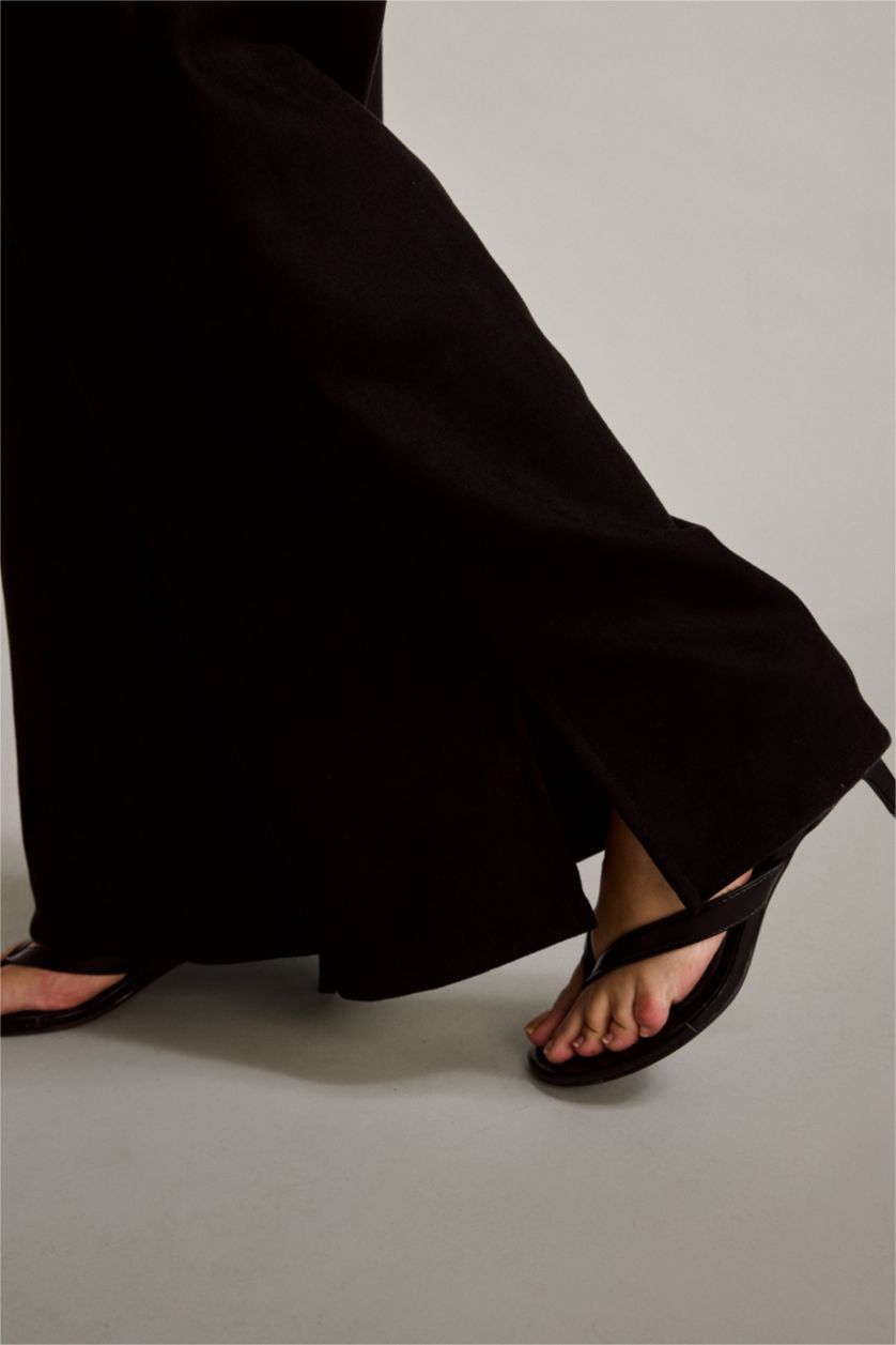 Kadın Siyah Wide Leg Geniş Bol Paça Süet Pantolon