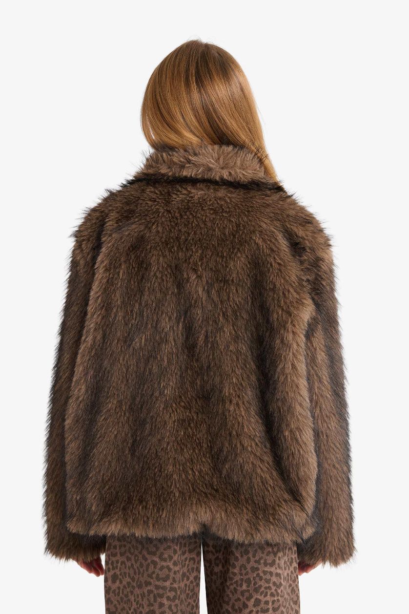 Kız Çocuk - Genç Kız Vizon Dik Yaka Fermuarlı Suni Kürk Mont Kız Çocuk