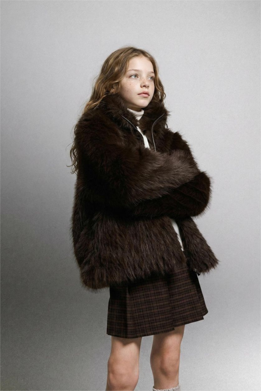 Girls & Teens Brown Girl High Neck Puffer Jacket