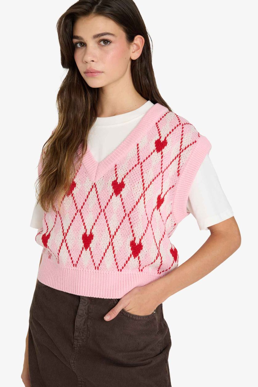 Woman Pink Crew Neck Vest