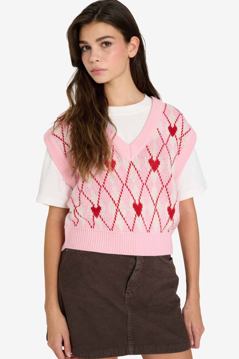 Woman Pink Crew Neck Vest