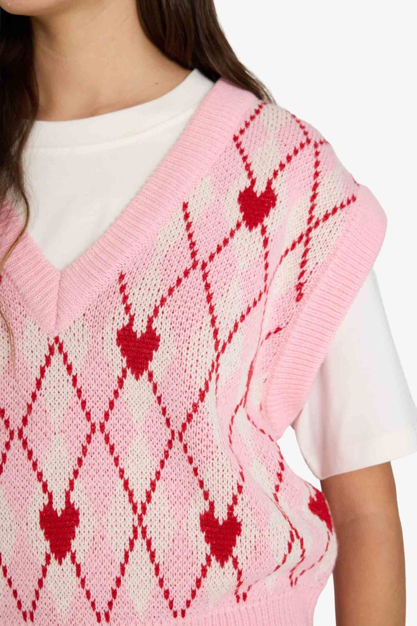 Woman Pink Crew Neck Vest