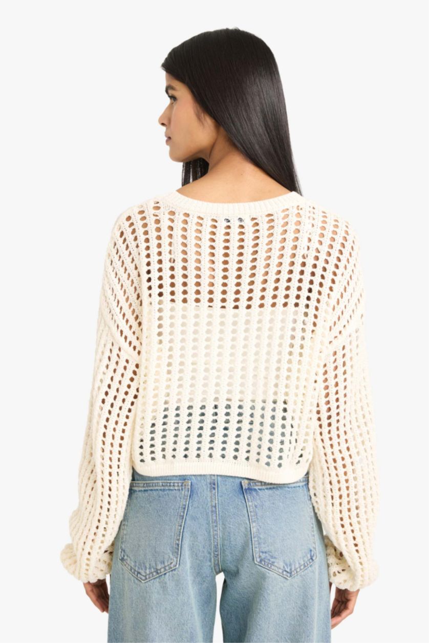 نساء بيج فاتح بلوز صوف قصة عادية بياخة مستديرة