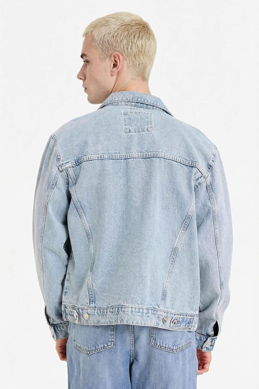 رجال أزرق فاتح جاكيت جينز قصة عادية