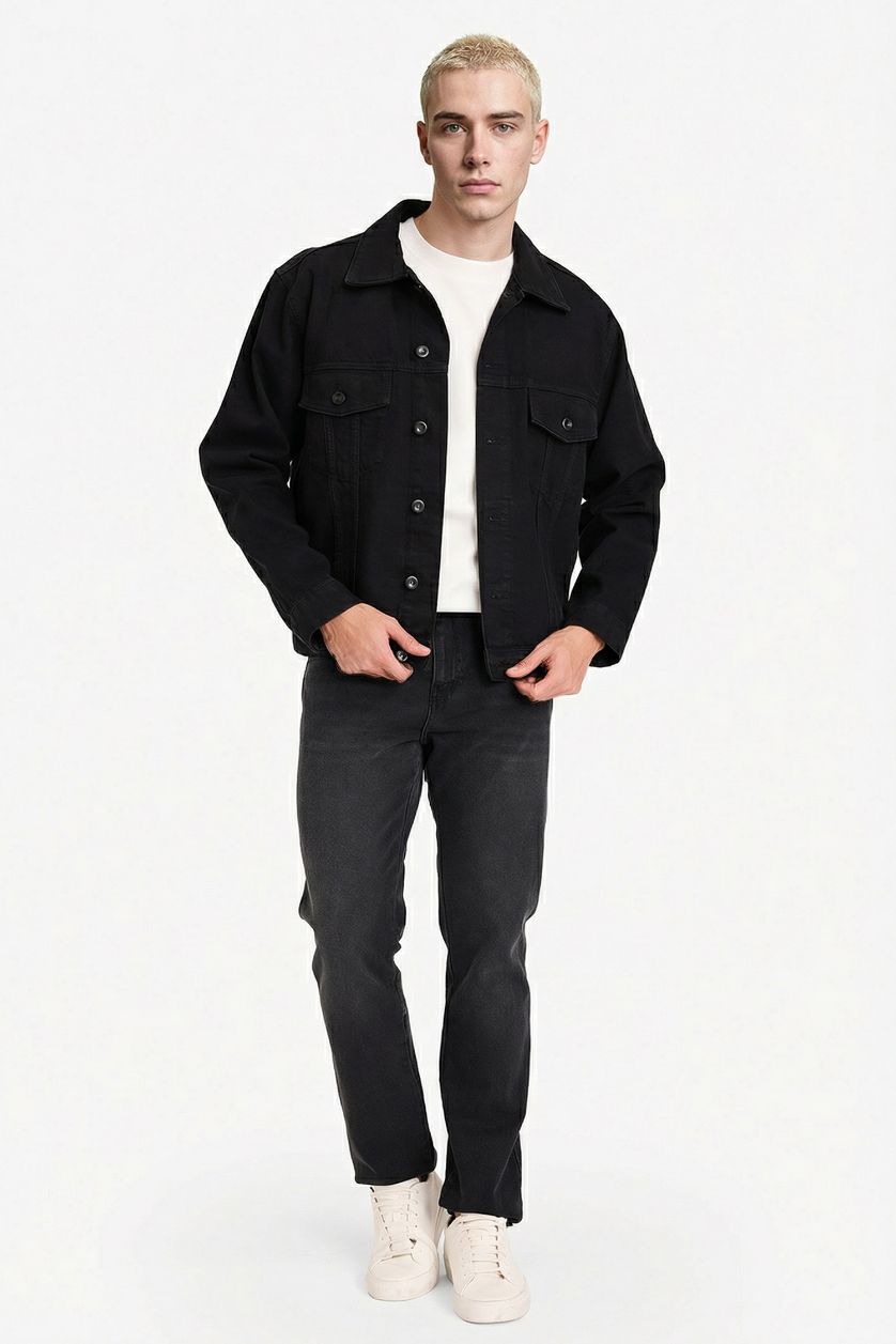 رجال أسود جاكيت جينز قصة عادية