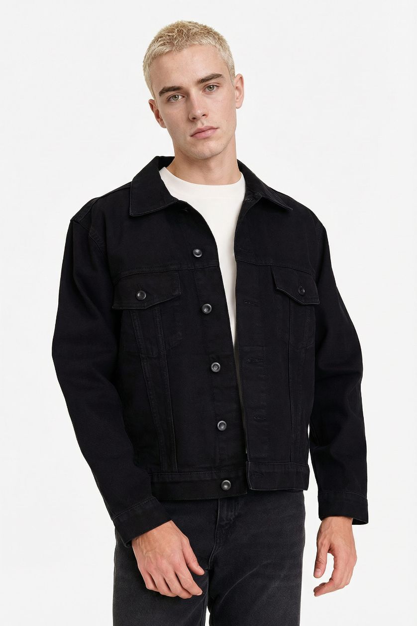 رجال أسود جاكيت جينز قصة عادية