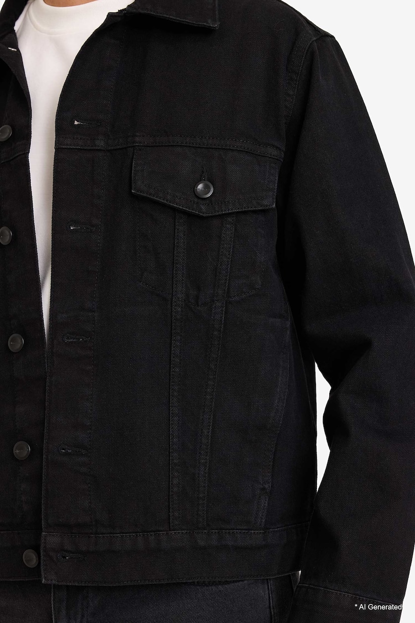 HOMME Noir Veste en jean Coupe régulière