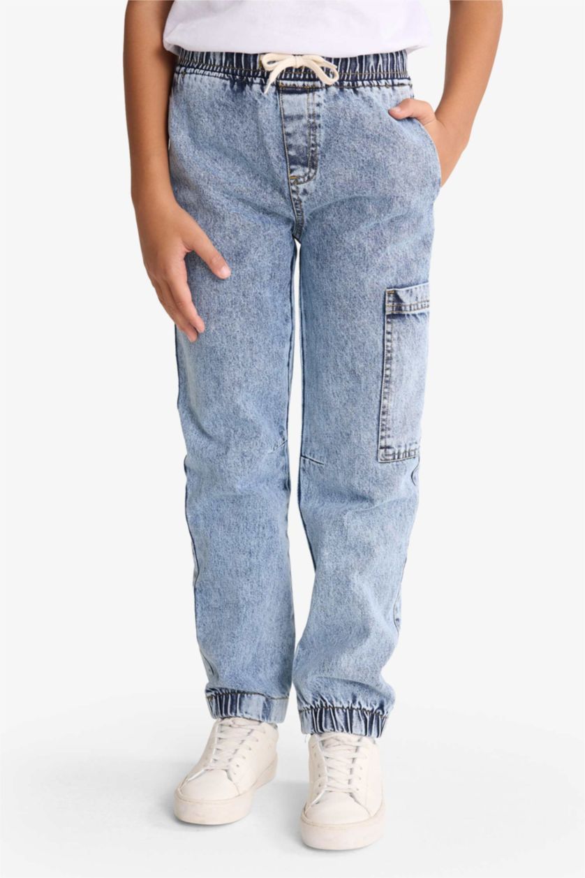 Erkek Çocuk - Genç Erkek Açık Mavi Jogger Fit Beli Lastikli Jean Pantolon Erkek Çocuk