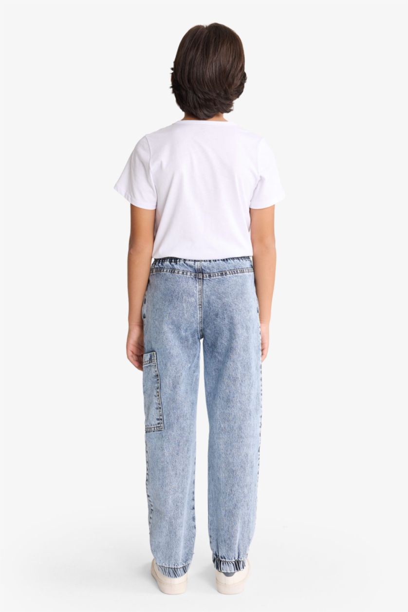 Erkek Çocuk - Genç Erkek Açık Mavi Jogger Fit Beli Lastikli Jean Pantolon Erkek Çocuk