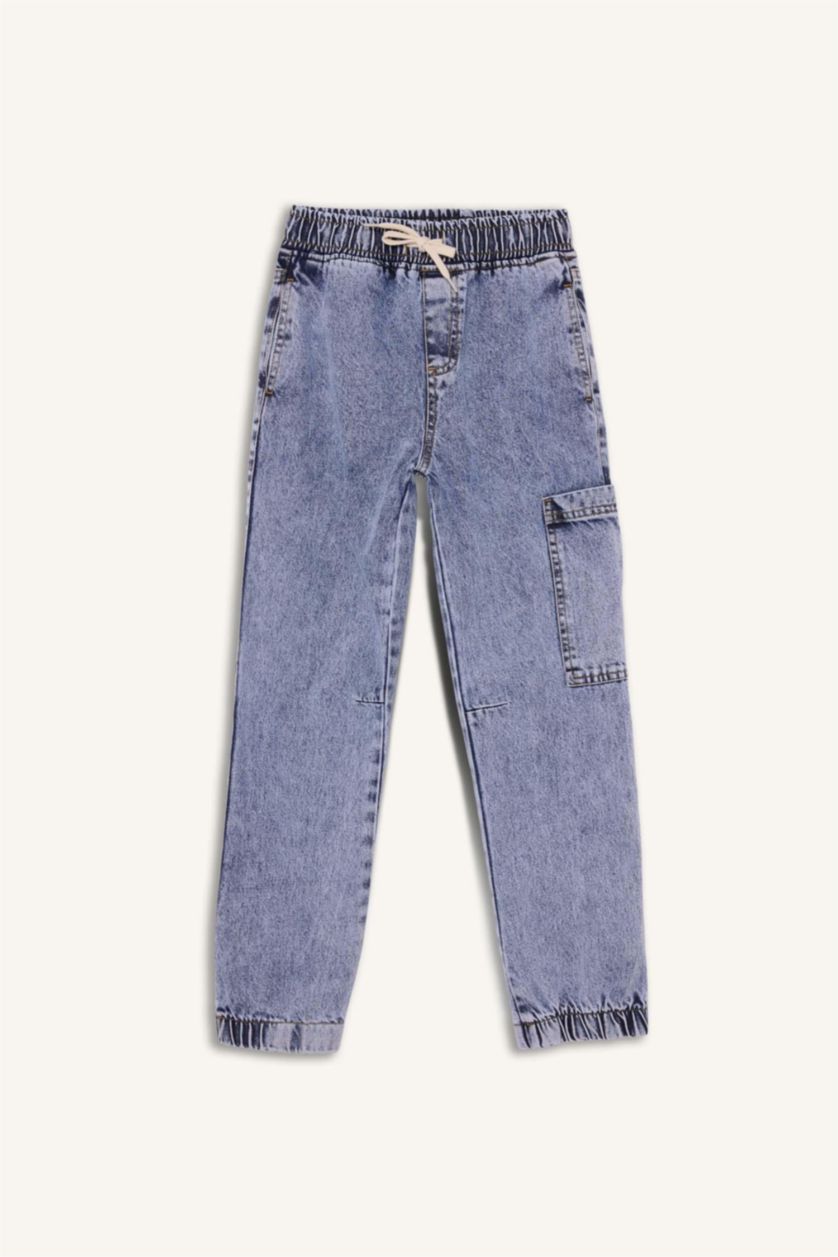 Erkek Çocuk - Genç Erkek Açık Mavi Jogger Fit Beli Lastikli Jean Pantolon Erkek Çocuk