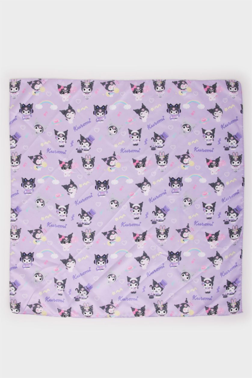 Kız Çocuk - Genç Kız Mor Kuromi Desenli Saten Şal Kız Çocuk