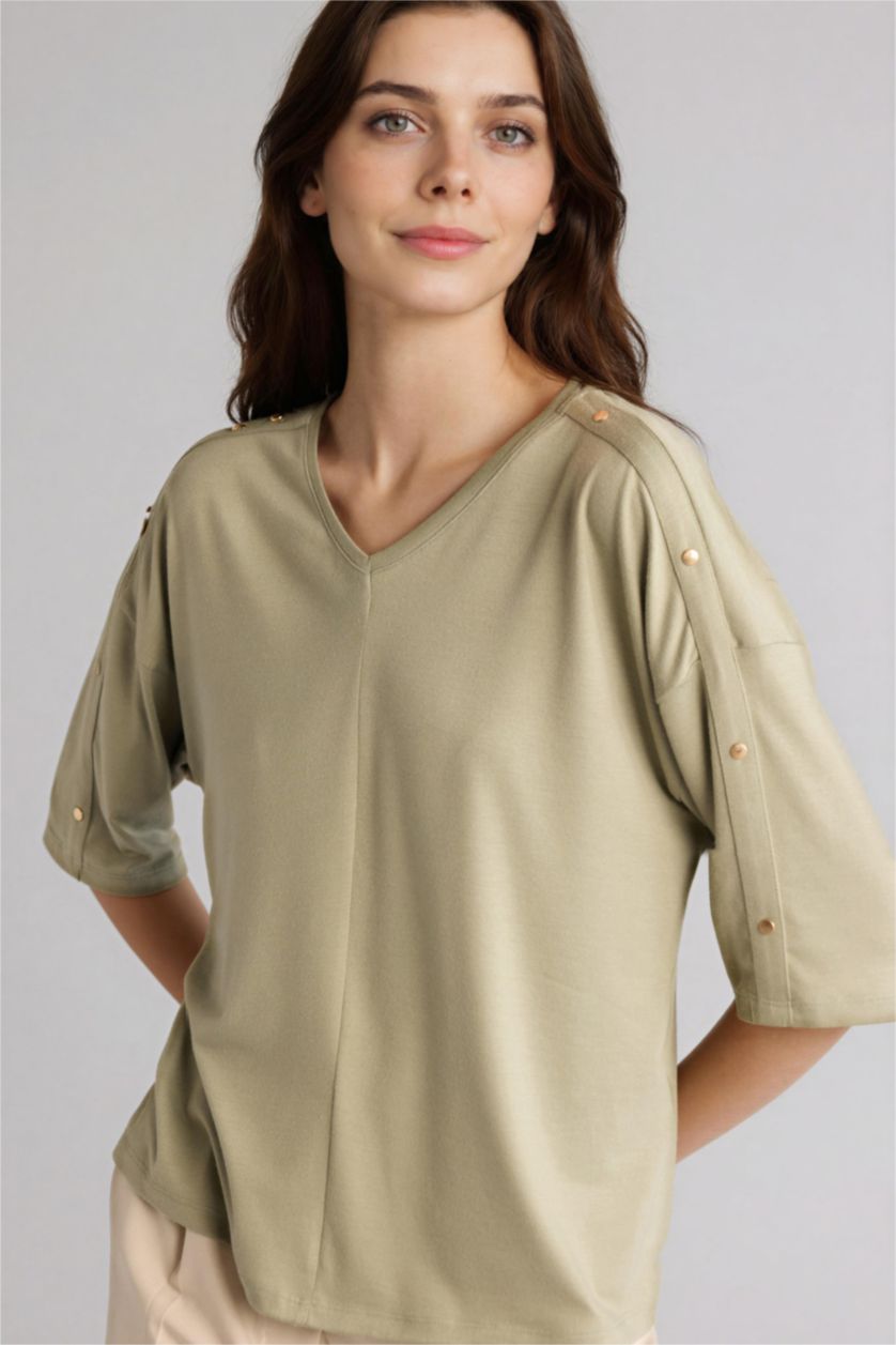 WOMAN Light Khaki Relax Fit Long Sleeve T-Shirt