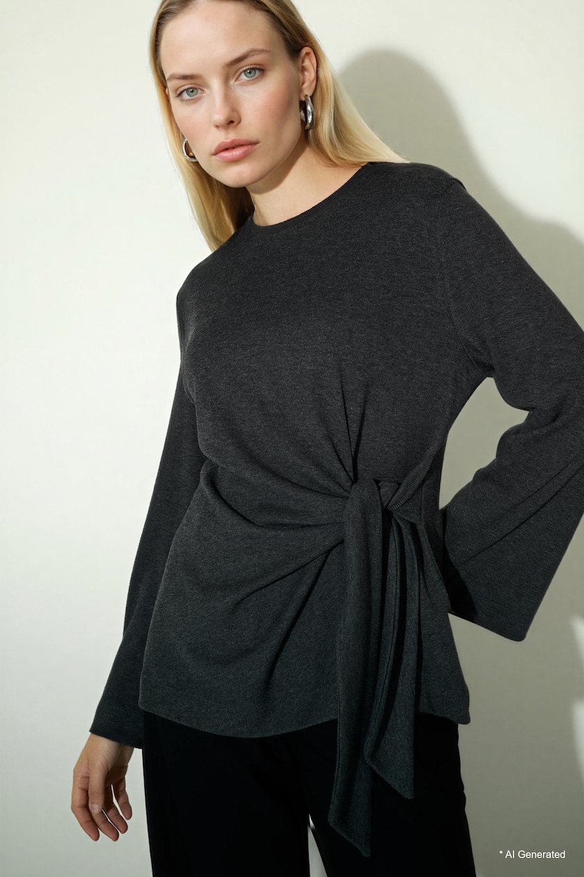 Woman Anthracite Melange Regular Fit Ribana Long Sleeve T-Shirt