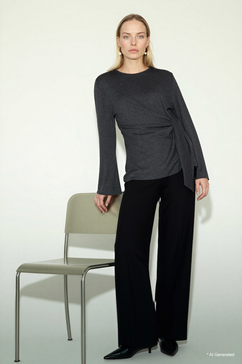 Woman Anthracite Melange Regular Fit Ribana Long Sleeve T-Shirt
