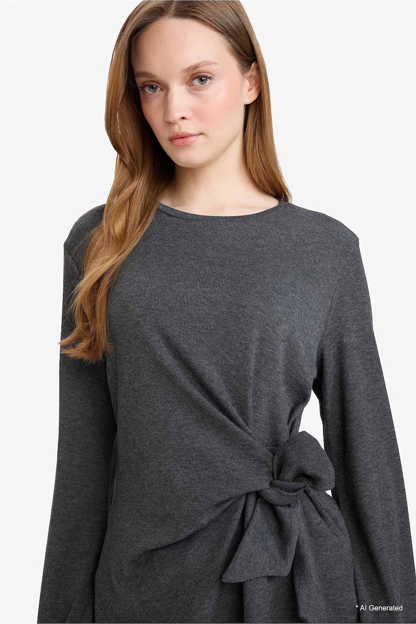 Woman Anthracite Melange Regular Fit Ribana Long Sleeve T-Shirt