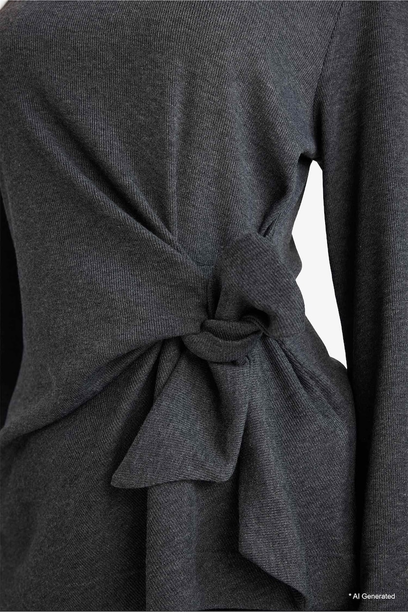 Woman Anthracite Melange Regular Fit Ribana Long Sleeve T-Shirt