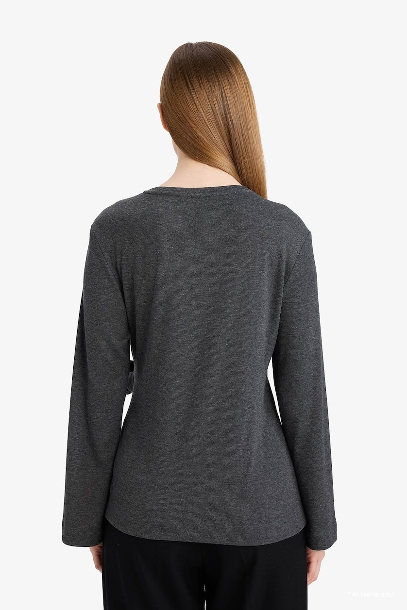 Woman Anthracite Melange Regular Fit Ribana Long Sleeve T-Shirt