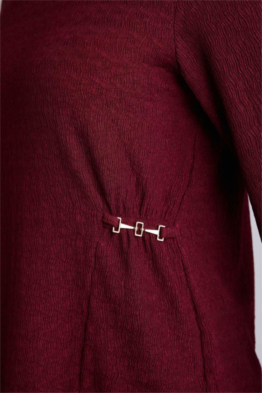 Kadın Bordo Regular Fıt Bürümcük Tişört