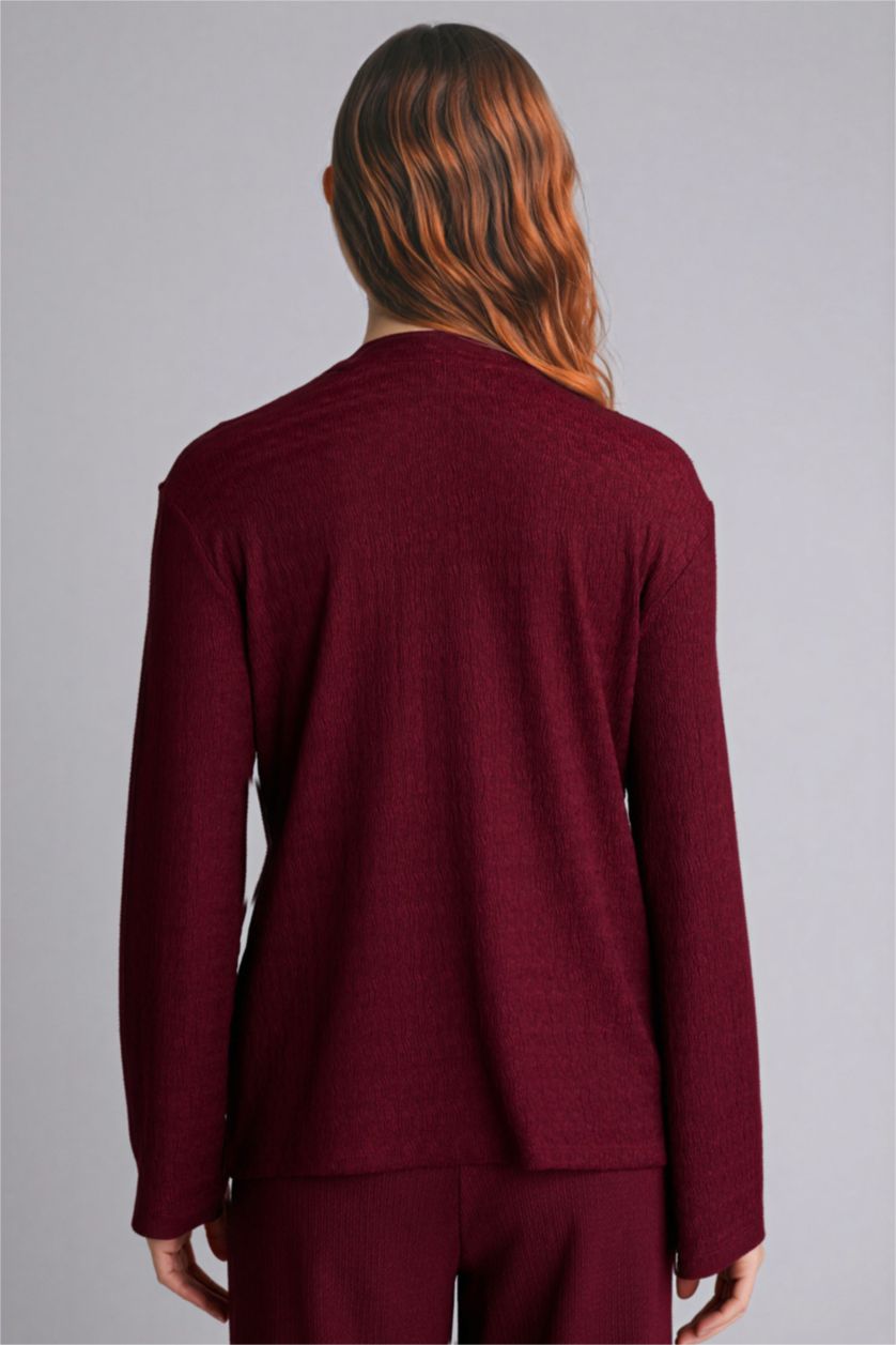 Kadın Bordo Regular Fıt Bürümcük Tişört