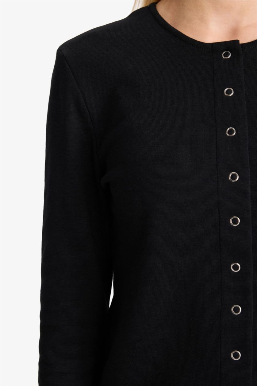 WOMAN Black Slim Fit Crew Neck Ribana Cardigan