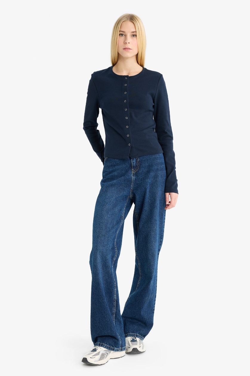 FEMME Marin Cardigan côtelé à col rond Coupe ajustée