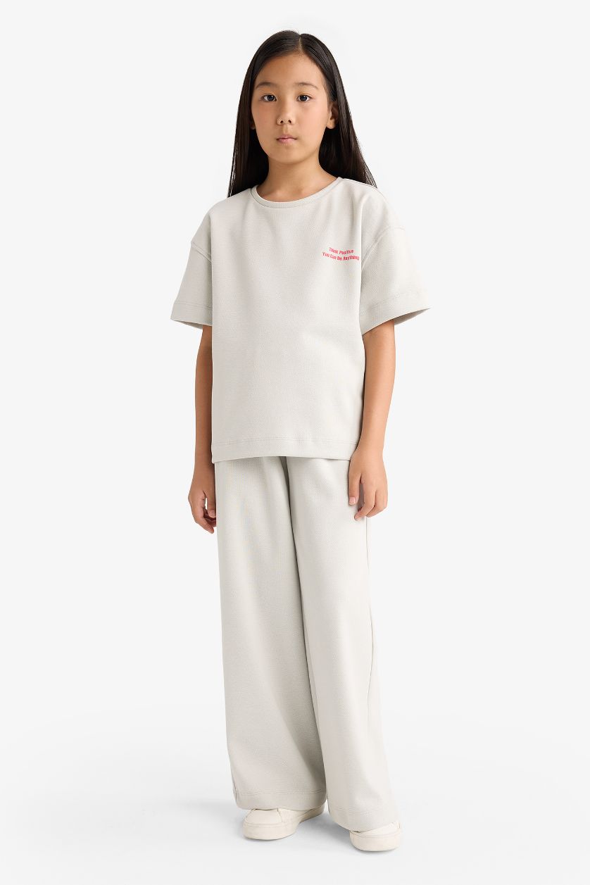 بناتي رمادي فاتح طقم بناتي تيشيرت وسويت بانتس - قطعتين
