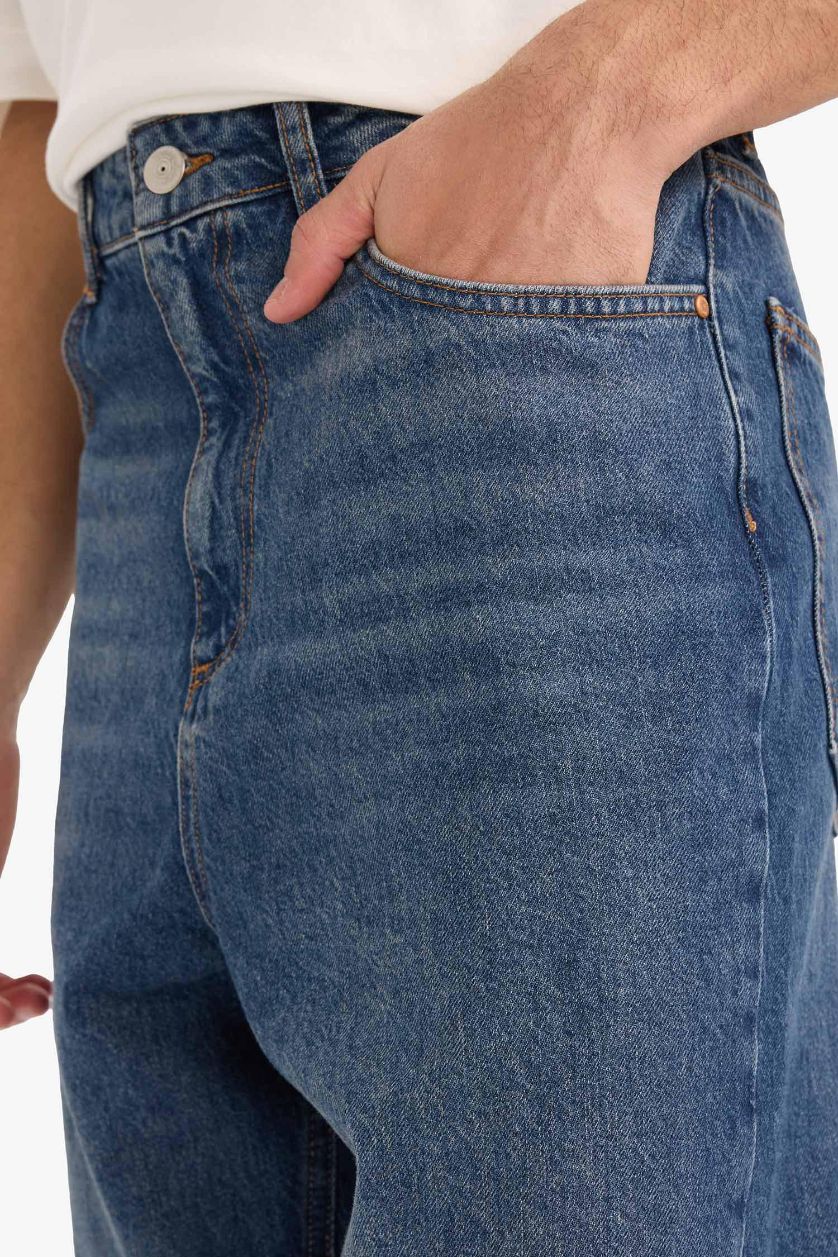 Erkek Koyu Mavi Baggy Fıt Geniş Paça Jean Pantolon
