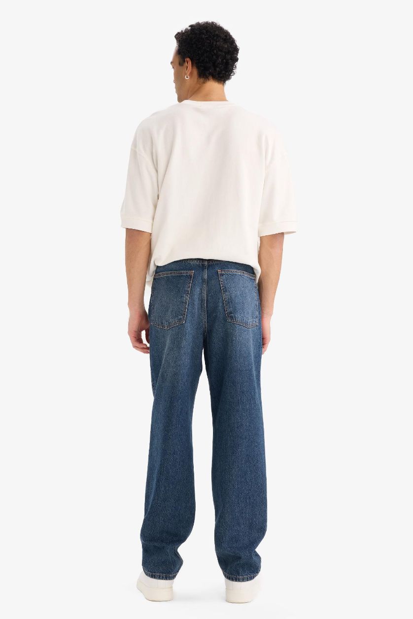 Erkek Koyu Mavi Baggy Fıt Geniş Paça Jean Pantolon