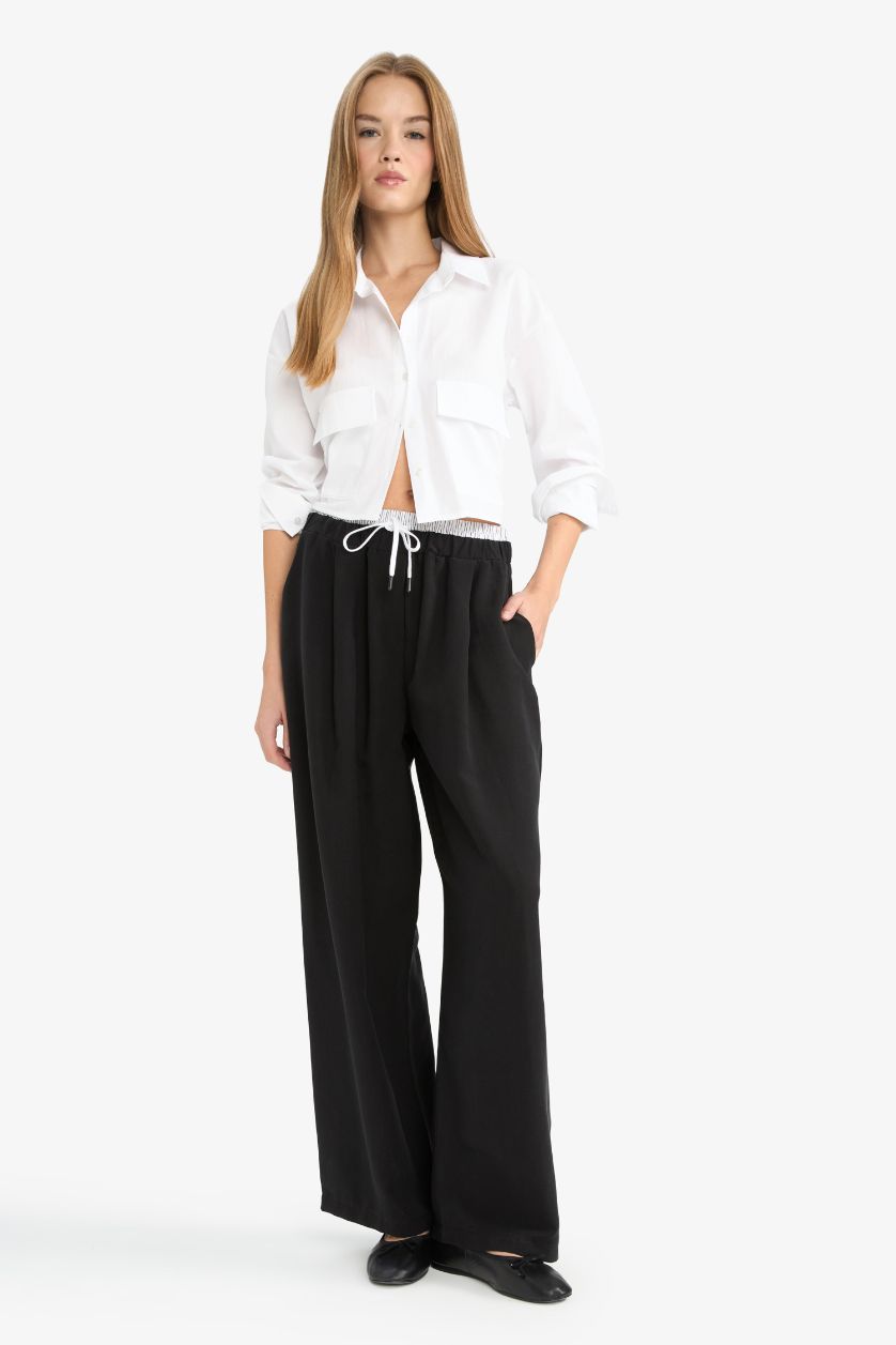FEMME Noir Pantalon baggy en Tencel taille normale et longueur standard avec poches