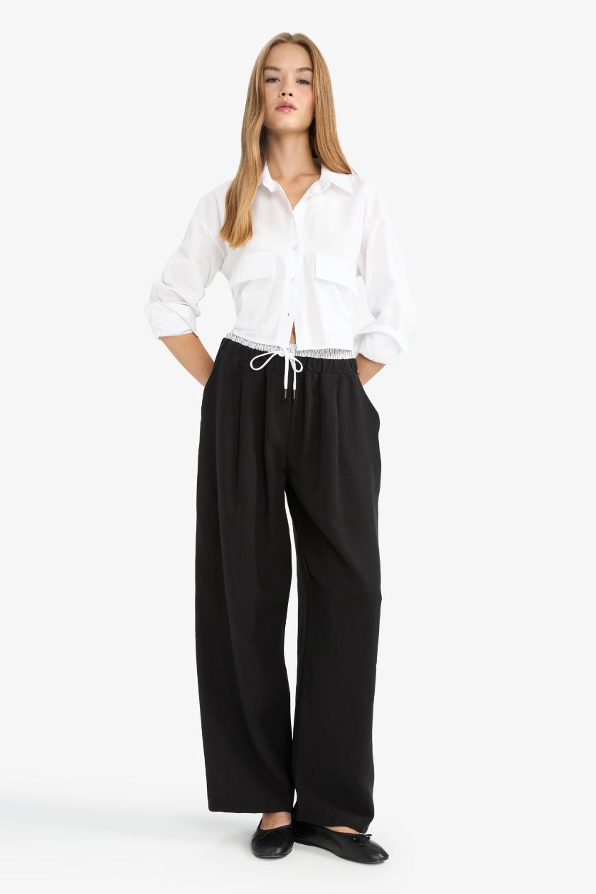 FEMME Noir Pantalon baggy en Tencel taille normale et longueur standard avec poches