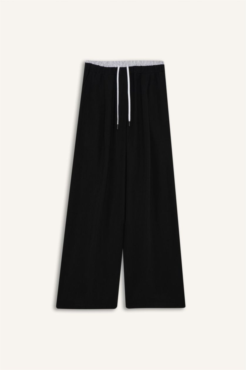 FEMME Noir Pantalon baggy en Tencel taille normale et longueur standard avec poches
